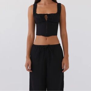 Peppermayo Black Cropped Tie-Front Square Neck Top